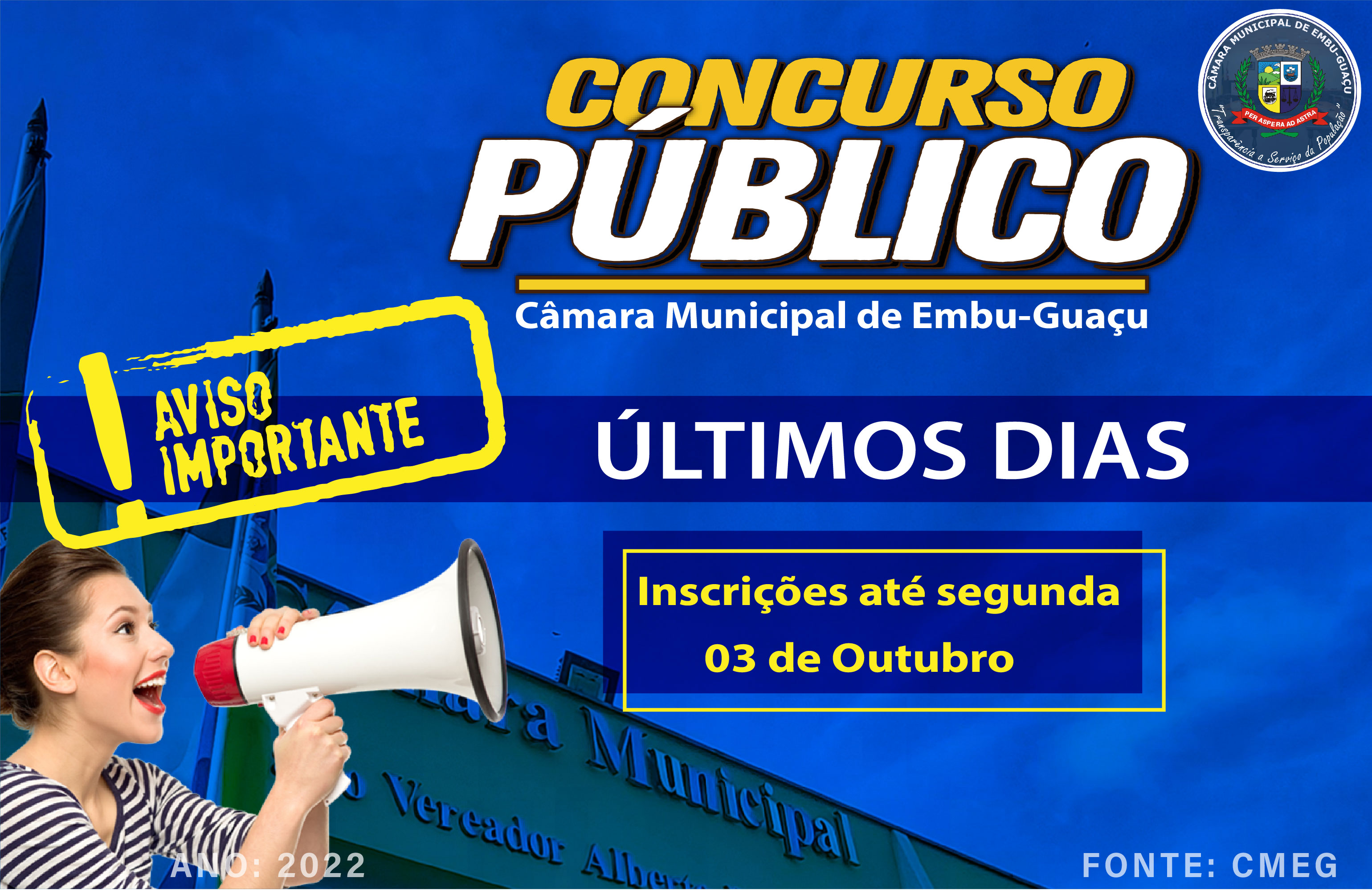 CONCURSO PÚBLICO - ÚLTIMOS DIAS DE INSCRIÇÕES