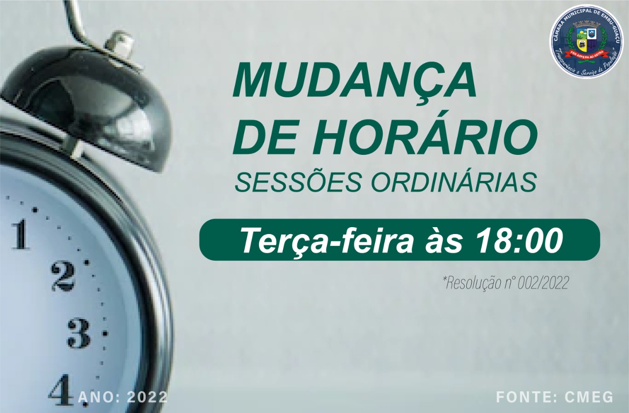 NOVO HORÁRIO DAS SESSÕES ORDINÁRIAS 