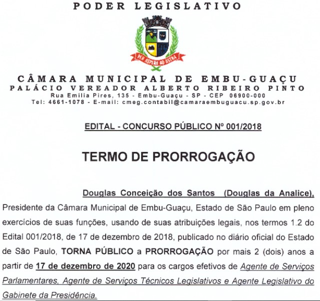 Prorrogação Concurso 001/2018